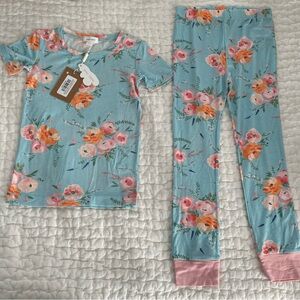 NWT Angel Dear Bamboo Peony Floral Short Sleeve and Pants Pajama Set Size 6